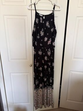 Maurices Black Floral Dress with White and Pink Accents